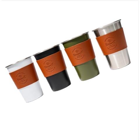 Set Di 4 Tazze Portatili Da Campeggio Per Vino/tè - Acciaio Inossidabile E Pelle  350 Ml - Foto 1