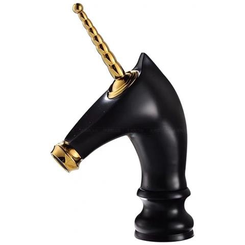 Rubinetto per lavabo da bagno, Blackswan, tipo M280 Unicorn, modello corto nero /oro lucido, misura 20 cm - Foto 1