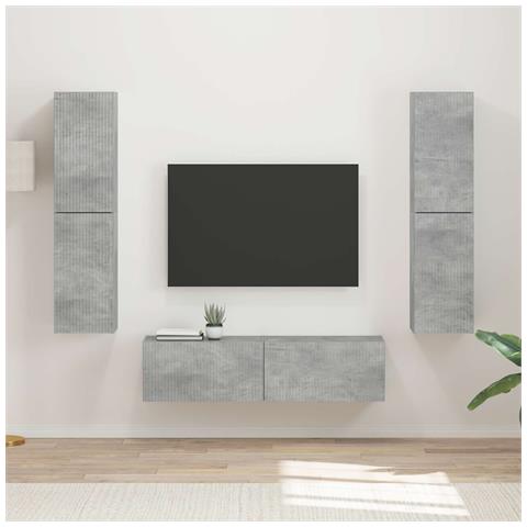 Set mobile TV 6 pcs Grigio cemento Legno multistrato - Foto 2