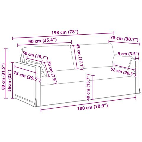 Divano Grigio scuro 198 x 78 x 80 cm Tessuto - Foto 9
