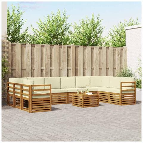 Set divani 11 pcs Naturale e Crema Legno di Acacia Massello - Foto 2