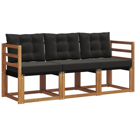 Set di divani da esterno con cuscino 3 pcs Naturale e Nero - Foto 1