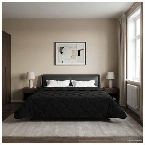 Duvet Estivo Nero 220 x 260 cm Microfibra e Fleece Teddy - Foto 2