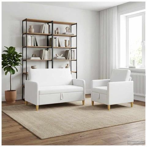 Set di Divani con Storage 2 pcs Bianco Poliestere - Foto 2