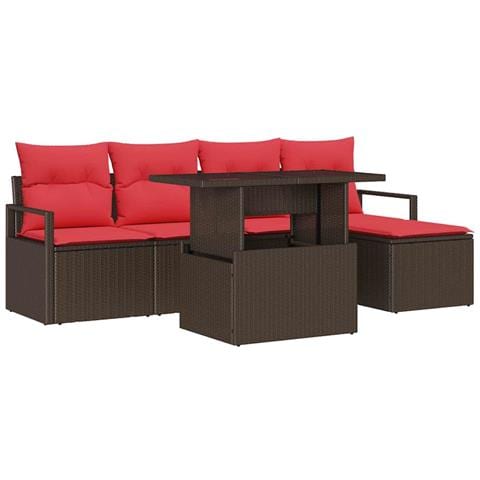 Set Divano da Giardino 6 pcs Marrone e Rosso polyrattan - Foto 1