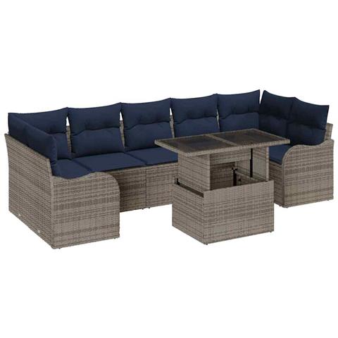 Set Divano da Giardino 8 pz Grigio e Blu Navy polyrattan - Foto 1