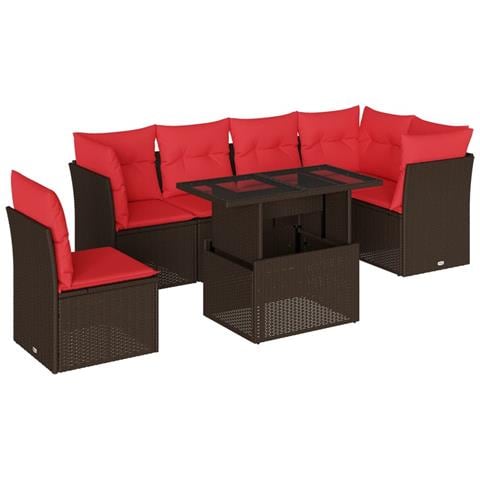 Set Divani da Giardino 7 pz con Cuscini Marrone in Polyrattan - Foto 1