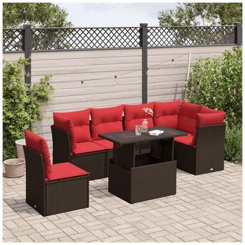 Set Divani da Giardino 7 pz con Cuscini Marrone in Polyrattan - Foto 2