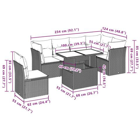 Set Divani da Giardino 7 pz con Cuscini Marrone in Polyrattan - Foto 9