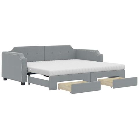 Divano Letto Estraibile Cassetti Grigio Chiaro 100x200 Tessuto - Foto 1