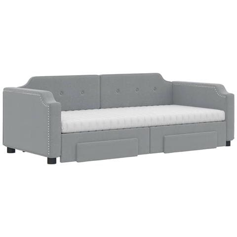 Divano Letto Estraibile Cassetti Grigio Chiaro 100x200 Tessuto - Foto 9