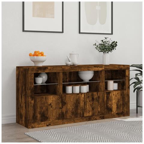 Credenza Con Luci Led Rovere Fumo 142,5x37x67 Cm - Foto 3