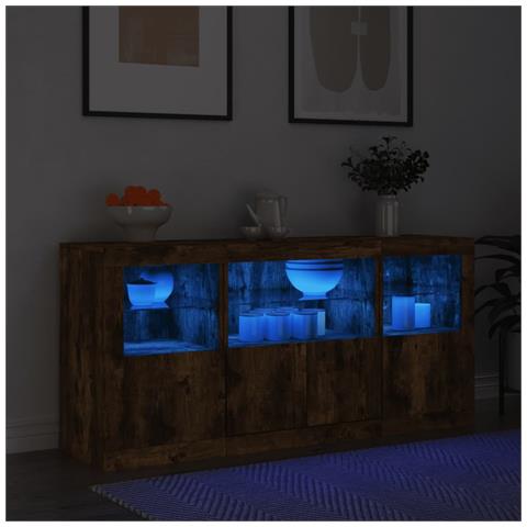 Credenza Con Luci Led Rovere Fumo 142,5x37x67 Cm - Foto 1