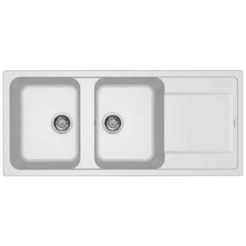 Lavello da Incasso 2 vasche con gocciolatoio Reversibile 116 x 50 cm finitura Granitek Bianco 68 Life 500 Elleci LG250068 - Foto 1