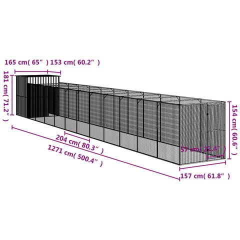 Casetta Cani Corsa Grigio Chiaro 165x1271x181cm Acciaio Zincato - Foto 7