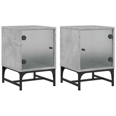 Comodini Con Ante In Vetro 2pz Grigio Cemento 35x37x50 Cm - Foto 2