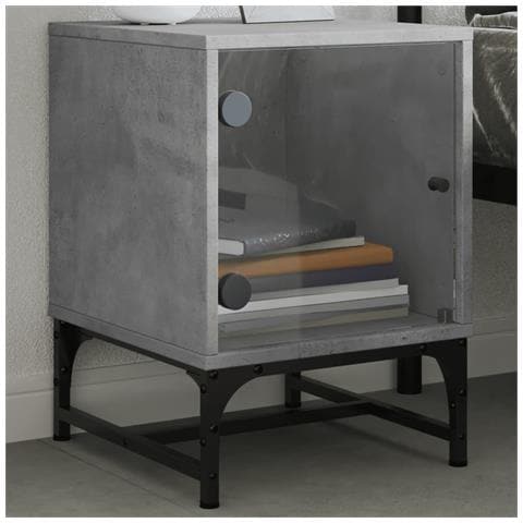 Comodini Con Ante In Vetro 2pz Grigio Cemento 35x37x50 Cm - Foto 3