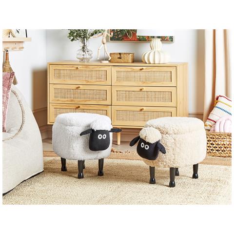 Pouf Animaletto Contenitore Sheep Tessuto Beige Chiaro Pecora - Foto 1
