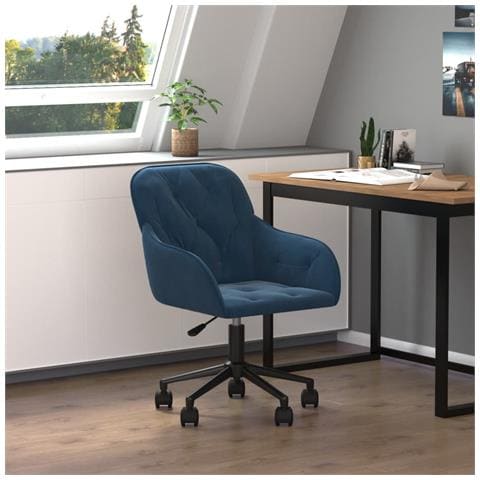 Sedia Girevole Da Ufficio Blu In Velluto - Foto 1