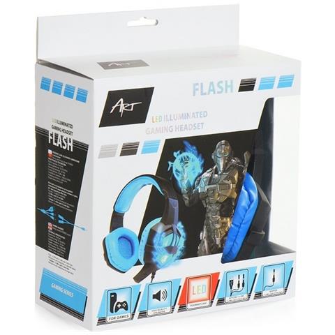 Cuffie Gaming On-ear Flash Per Pc Con Microfono Universali Led Black- Blu - Foto 5