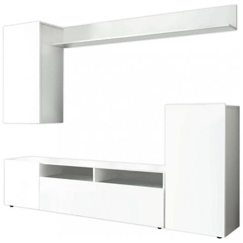 Parete Attrezzata Grande Effetto Marmo Da Soggiorno 210x36,5x170 Cm In Legno Nobilitato Bilaminato Brooklyn - White - Foto 1