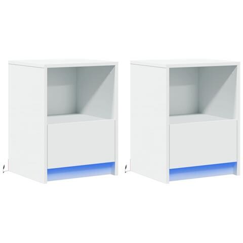 Comodini Con Luci Led 2pz Bianchi In Legno Multistrato - Foto 3