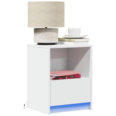 Comodini Con Luci Led 2pz Bianchi In Legno Multistrato - Foto 1