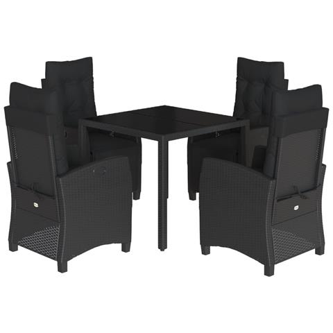 Set da Pranzo da Giardino 5 pz Nero con Cuscini in Polyrattan - Foto 1