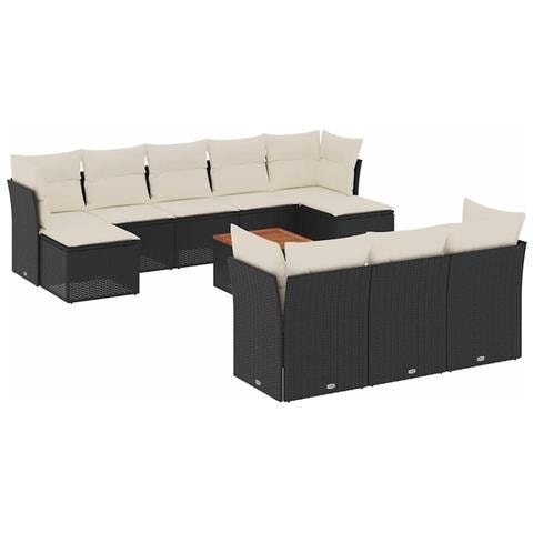 Set Divani da Giardino 11 pz con Cuscini in Polyrattan Nero - Foto 1