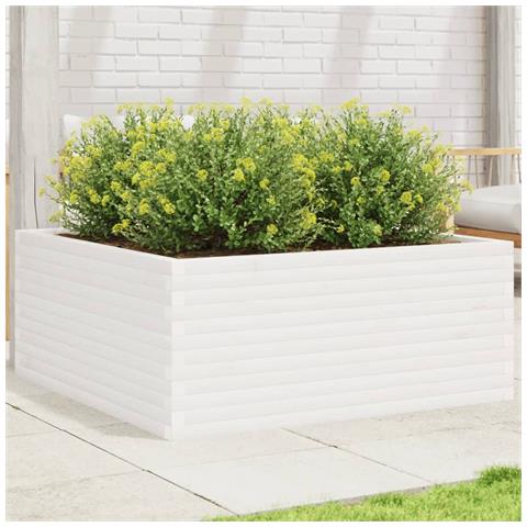 Fioriera Da Giardino Bianca 110x110x46cm Legno Massello Di Pino - Foto 1