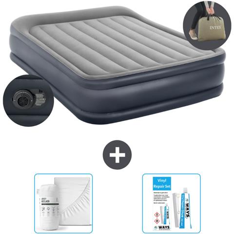 Set Materassino Gonfiabile - 203x152x42 Cm - Blu Scuro - Include Accessori Coordinati - Foto 1