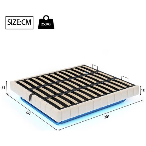 Letto Imbottito 180x200 Cm, Struttura Letto Flottante Idraulica, Senza Testiera , Beige - Foto 2