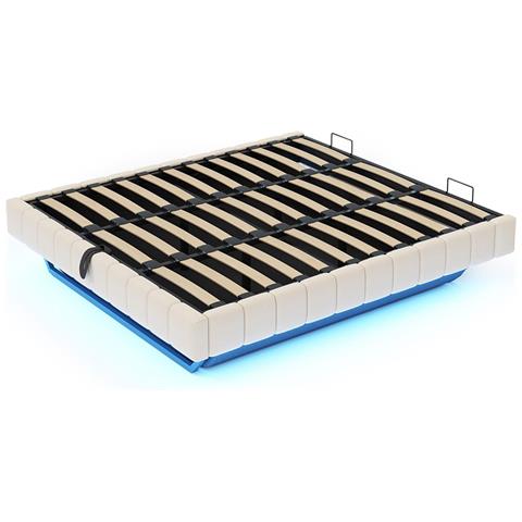 Letto Imbottito 180x200 Cm, Struttura Letto Flottante Idraulica, Senza Testiera , Beige - Foto 4