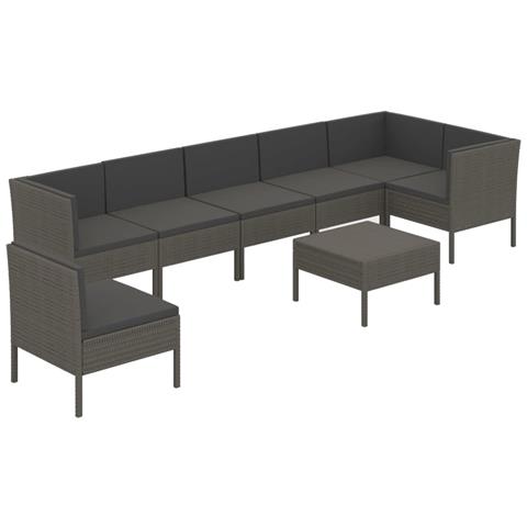 Set Divani Da Giardino 8 Pz Con Cuscini In Polyrattan Grigio - Foto 1