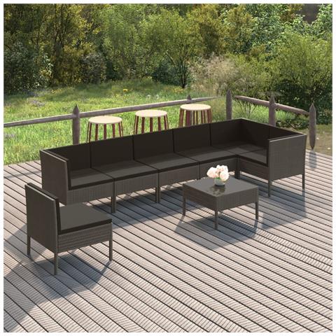 Set Divani Da Giardino 8 Pz Con Cuscini In Polyrattan Grigio - Foto 8