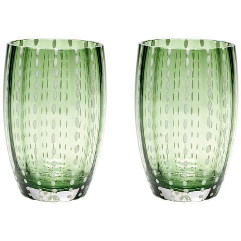Perle Bicchiere Verde Inglese - Vetro Colorato Soffiato A Bocca, 32 Cl, Lavorato A Mano - Set Da 2 Tumblers Artigianali Per Acqua O Cocktail - Foto 1