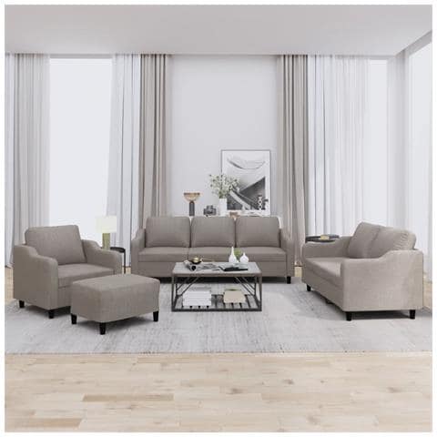 Set di Divani 4 pz con Cuscini Tortora in Tessuto - Foto 2