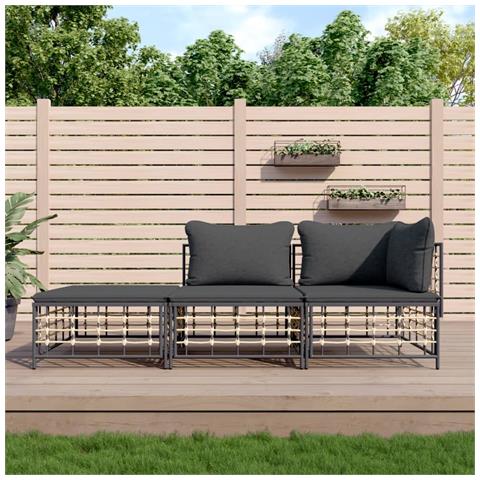 Set Divani da Giardino 3 pz con Cuscini Antracite in Polyrattan - Foto 2