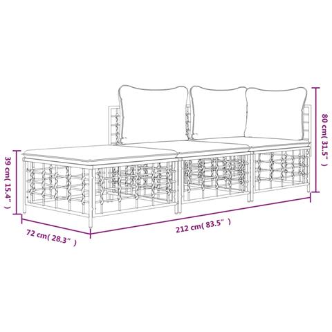 Set Divani da Giardino 3 pz con Cuscini Antracite in Polyrattan - Foto 9