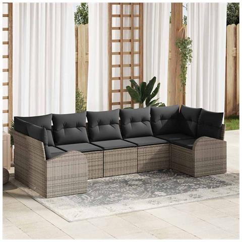 Set divano da giardino 7 pezzi con cuscini grigi in rattan sintetico - Foto 2