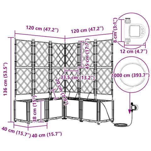 Vasi da Giardino con Sistema di Irrigazione 5 pcs Nero - Foto 8