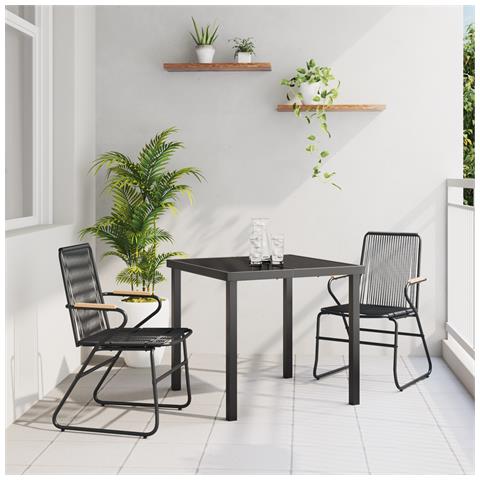 Set da Pranzo da Giardino 3 Pezzi Nero Rattan in PVC - Foto 2