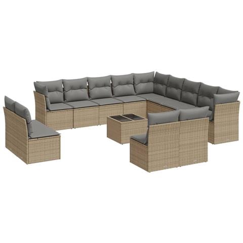 Set Divani da Giardino 14pz con Cuscini in Polyrattan Beige - Foto 1