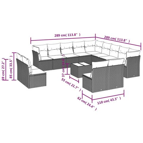 Set Divani da Giardino 14pz con Cuscini in Polyrattan Beige - Foto 3