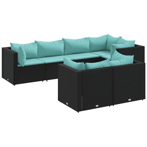 Set Salotto da Giardino con Cuscini 7pz Nero Polyrattan - Foto 1