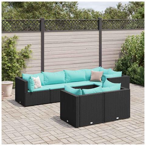Set Salotto da Giardino con Cuscini 7pz Nero Polyrattan - Foto 2