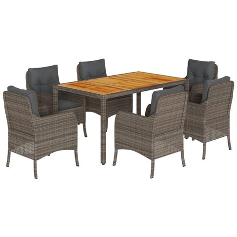 Set da Pranzo da Giardino 7 pz con Cuscini in Polyrattan Grigio - Foto 1