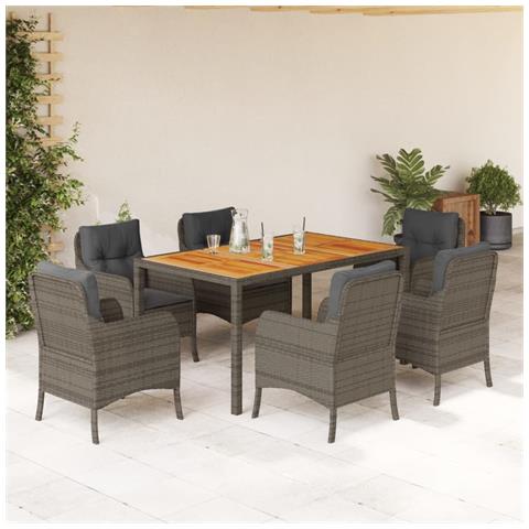 Set da Pranzo da Giardino 7 pz con Cuscini in Polyrattan Grigio - Foto 2