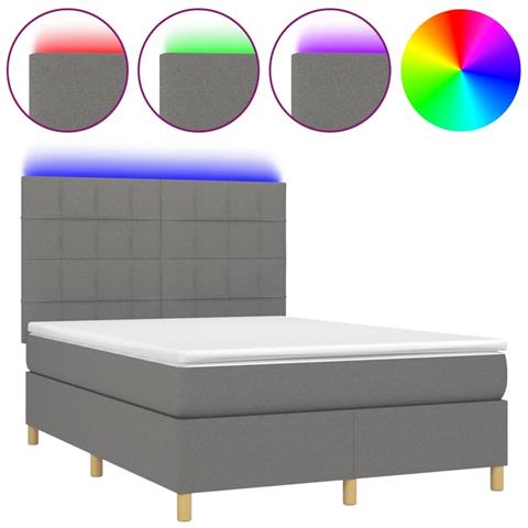 Letto a Molle Materasso e LED Grigio Scuro 140x190cm in Tessuto - Foto 1