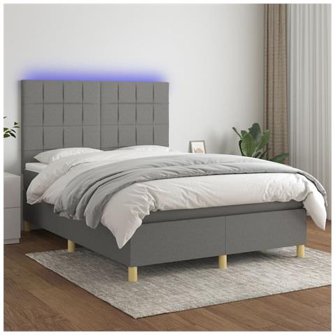 Letto a Molle Materasso e LED Grigio Scuro 140x190cm in Tessuto - Foto 2
